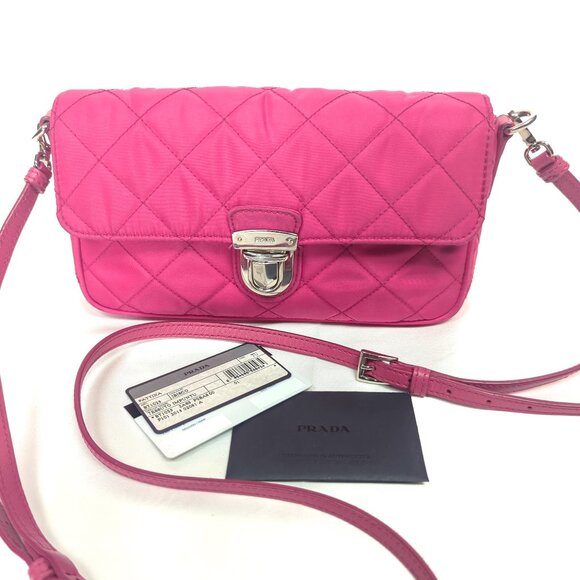 PRADA Tessuto Impunto Crossbody Shoulder Bag - Ibisco Pink - Picture 2 of 16